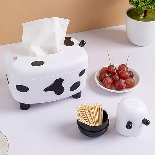Happy Cow Tissue Box With Holder, Plastic Toothpicks Tissue Dispenser, Cartoon Cow Decorative Plastic Tissue Box, 2 in 1 Multifunctional Toothpick Holder Tissue Box, Facial Paper Dispenser Organizer for Bathroom Home Happy Cow Tissue Box With Holder, Plastic Toothpicks Tissue Dispenser, Cartoon Cow Decorative Plastic Tissue Box, 2 in 1 Multifunctional Toothpick Holder Tissue Box, Facial Paper Dispenser Organizer for Bathroom Home